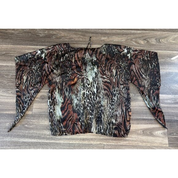 ALBERTO MAKALI WOMENS CASUAL TIE FRONT BLOUSE LARGE ANIMAL PRINT BAT SLEEVE SHEE - Picture 6 of 9